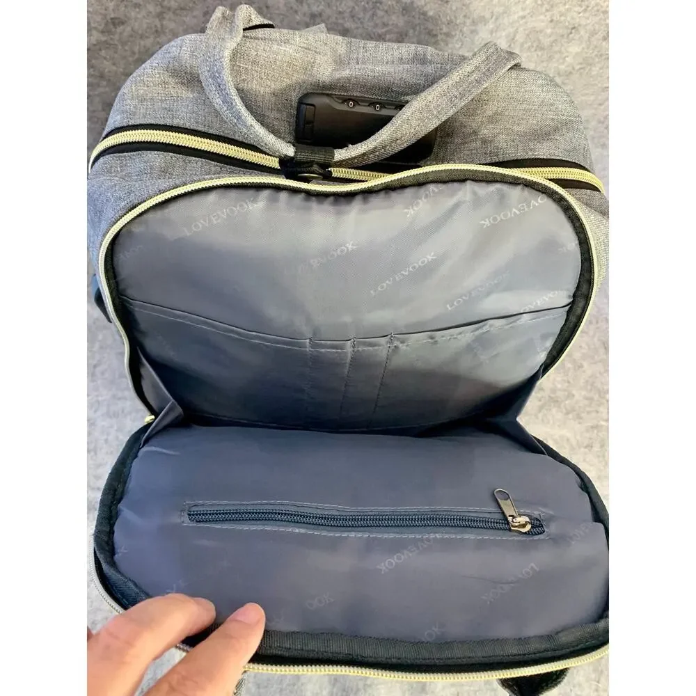NWOT LoveVook Laptop Backpack Travel Carry On Back to School Gray w Gold Zippers